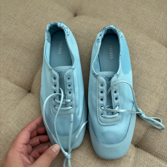 Vivaia Square-Toe Lace-Up Satin Sneakerina Shoes Cristina Dream Blue - Size 38 - Picture 8 of 10